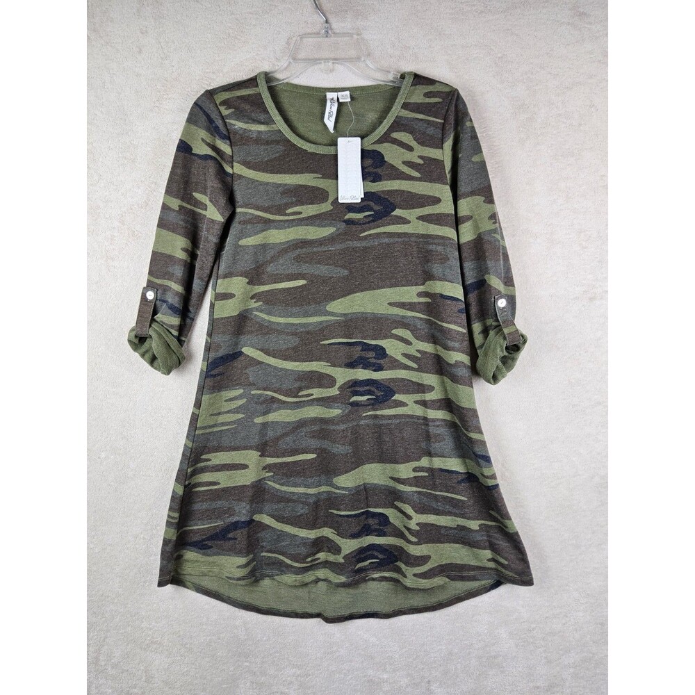 Others Follow Women's Camo Camouflage Roll Tab Sleeve Knit Dress Size XS
